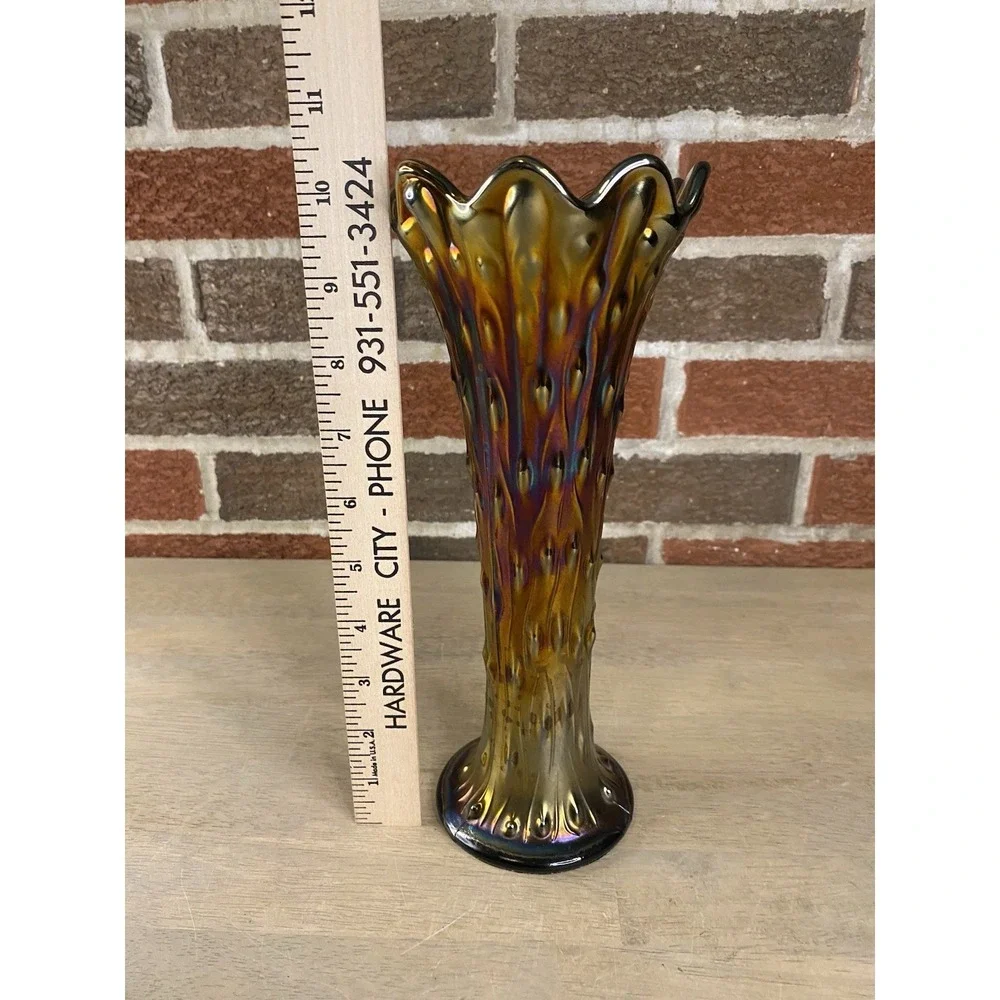 Vintage Northwood‎ Tree Trunk Amethyst Carnival Glass Vase 10.5 Inches